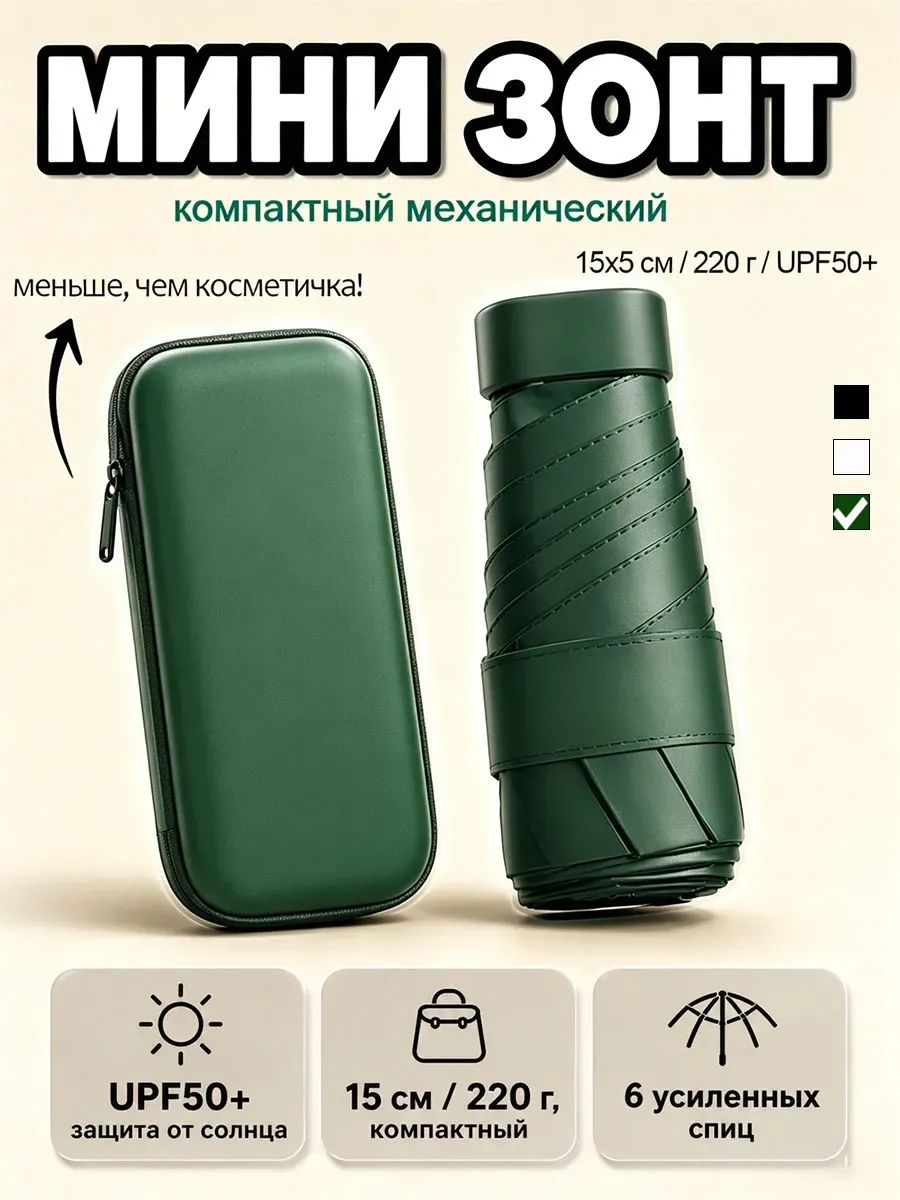 Зонт карманный мини от солнца и дождя, складной, легкий