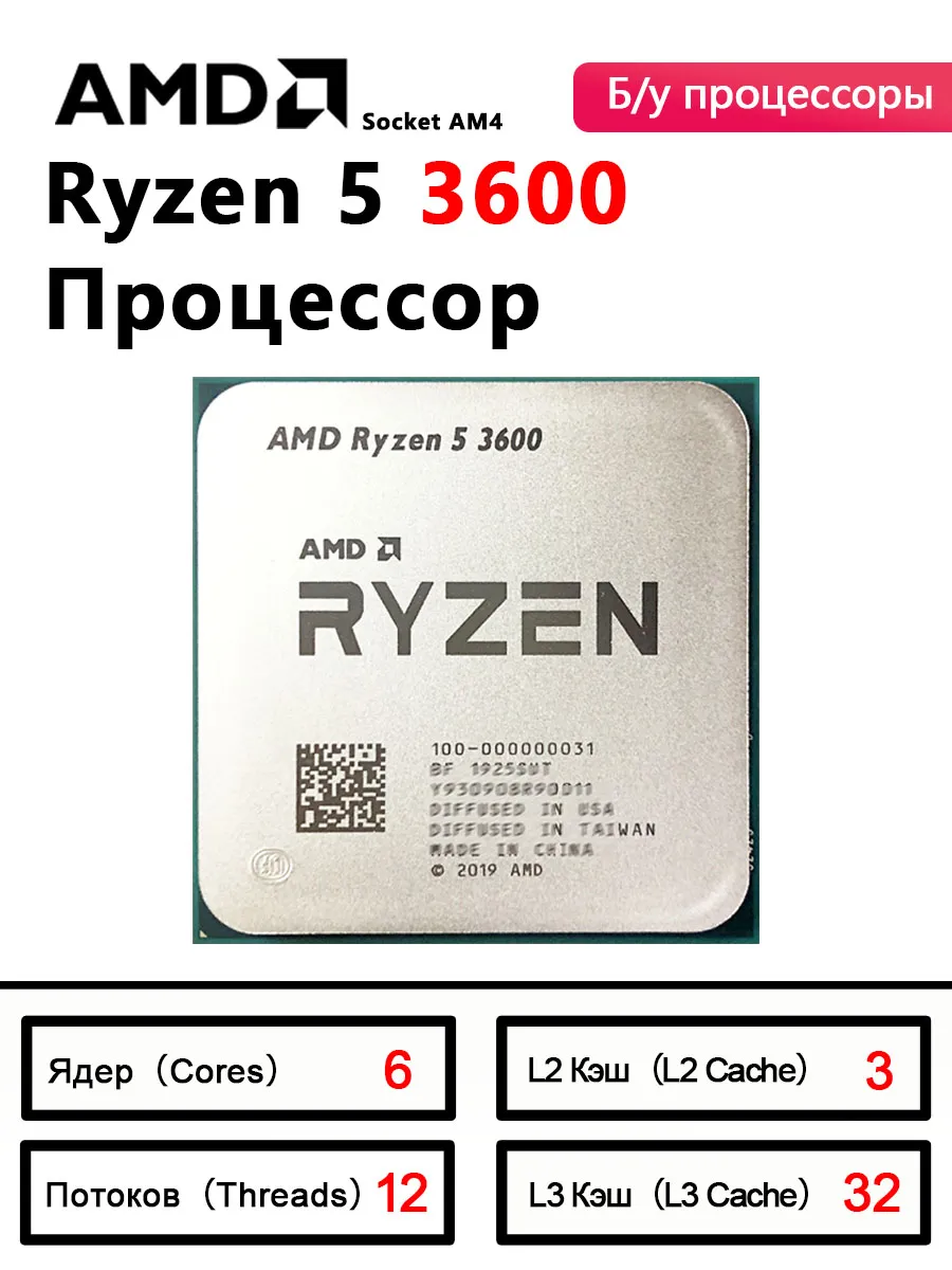AMD R5 3600 Ryzen 5 3600 3.6 GHz 6-Core Used CPU 7NM 65W Socket…