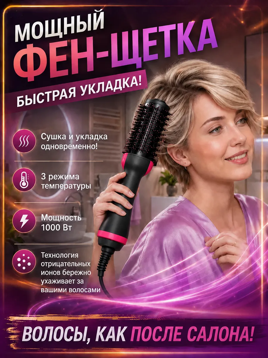 Фен-щетка для укладки коротких волос