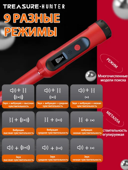 TREASURE HUNTER GT130 Ручной металлодетектор пинпоинтер Черный, оранжевый, фото 2