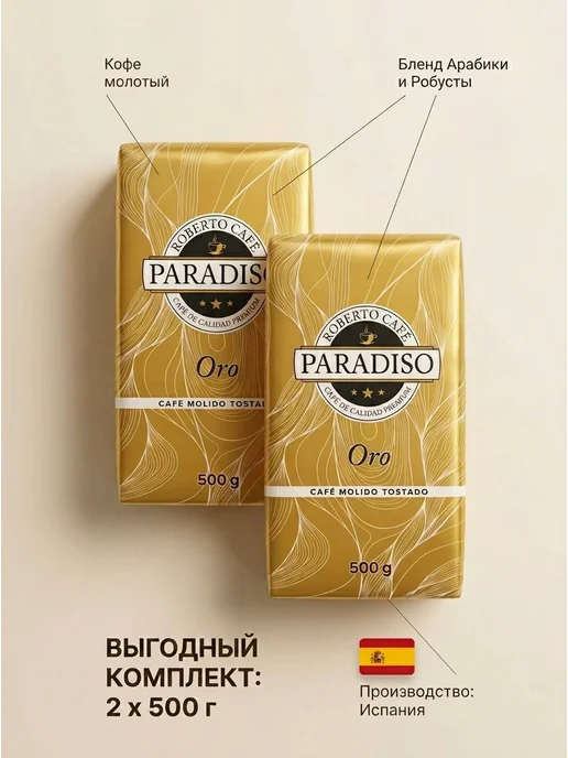 ROBERTO CAFFE Кофе молотый Paradiso ORO 500г, 500 г, фото 8