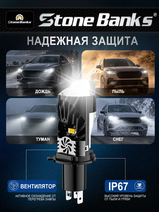 Stone Banks лед лампы h4 с линзой для Ford Fusion (2002-2012), вариант, фото 8