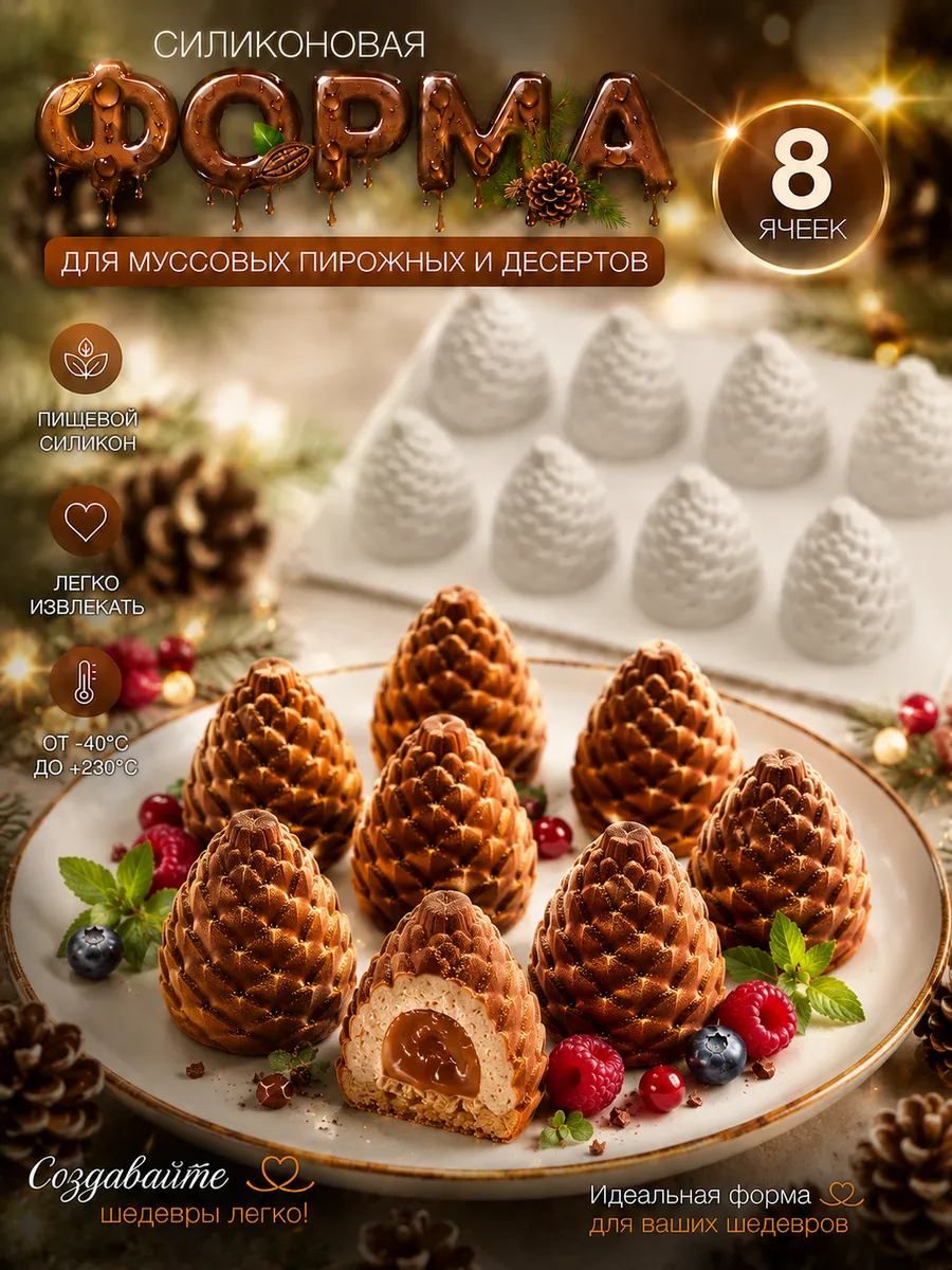 Силиконовая форма для муссовых пирожных и десертов Шишки