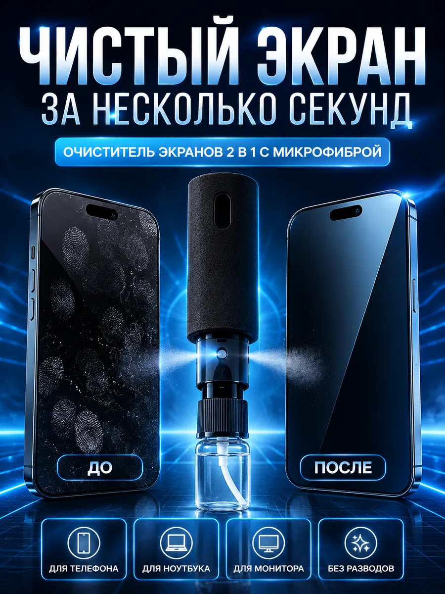 Спрей очиститель 2в1 для экранов и мониторов с микрофиброй