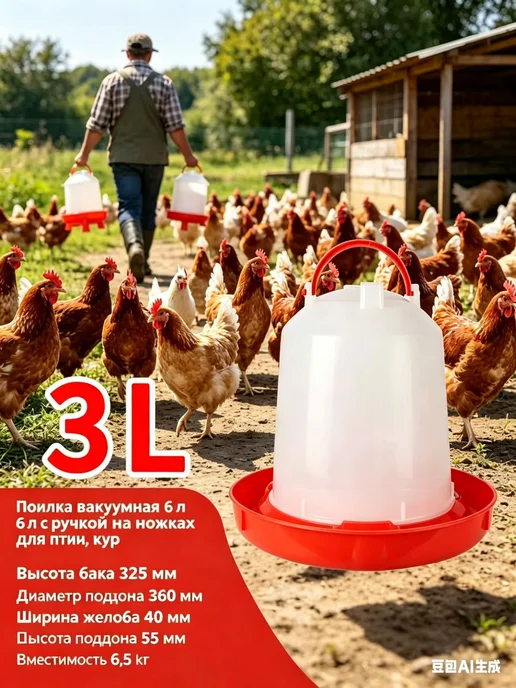 Поилка вакуумная для цыплят и кур 3 литра, пластиковая - для, вариант, фото 3