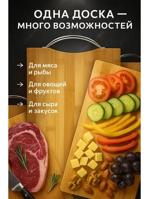 AIX кухонная разделочная доска для нарезки из бамбука 20 x 30 см, бежевый, фото 5