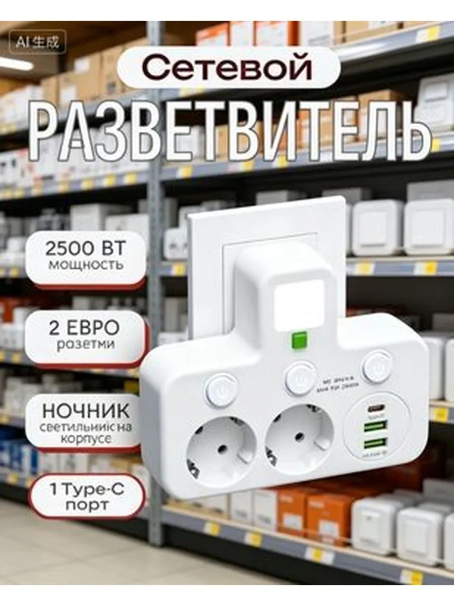 Сетевой адаптер USB/Type-C с отдельным выключателем