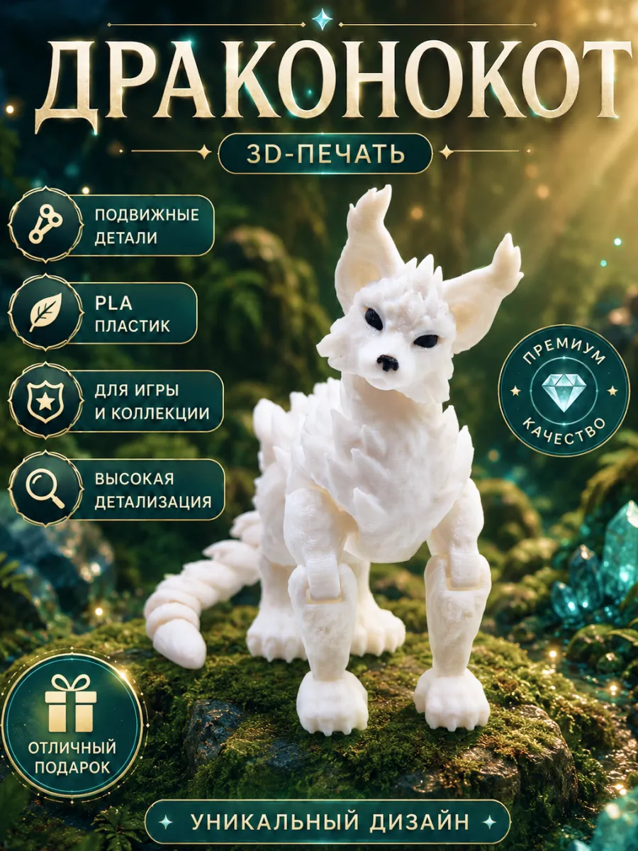 Драконокот 3Д подвижный игрушка кот дракон