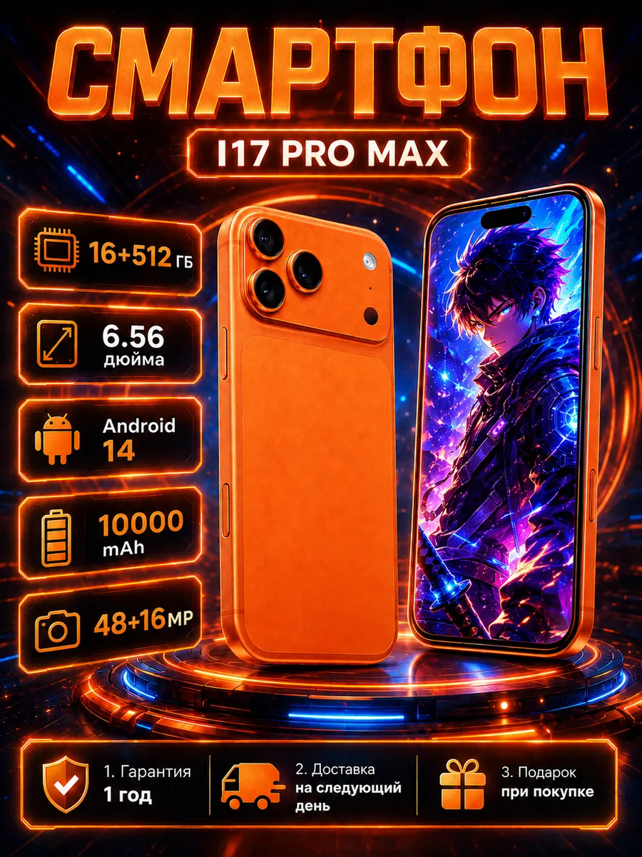 Смартфон i17 Pro Max 6,56" OLED 16/512GB 10000мАч DualSIM