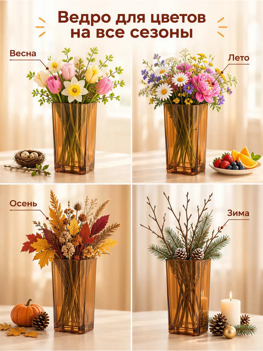 Ведра для цветов Гома прозрачный 24.5cm*14cm*11cm P.TMFT000S Китай