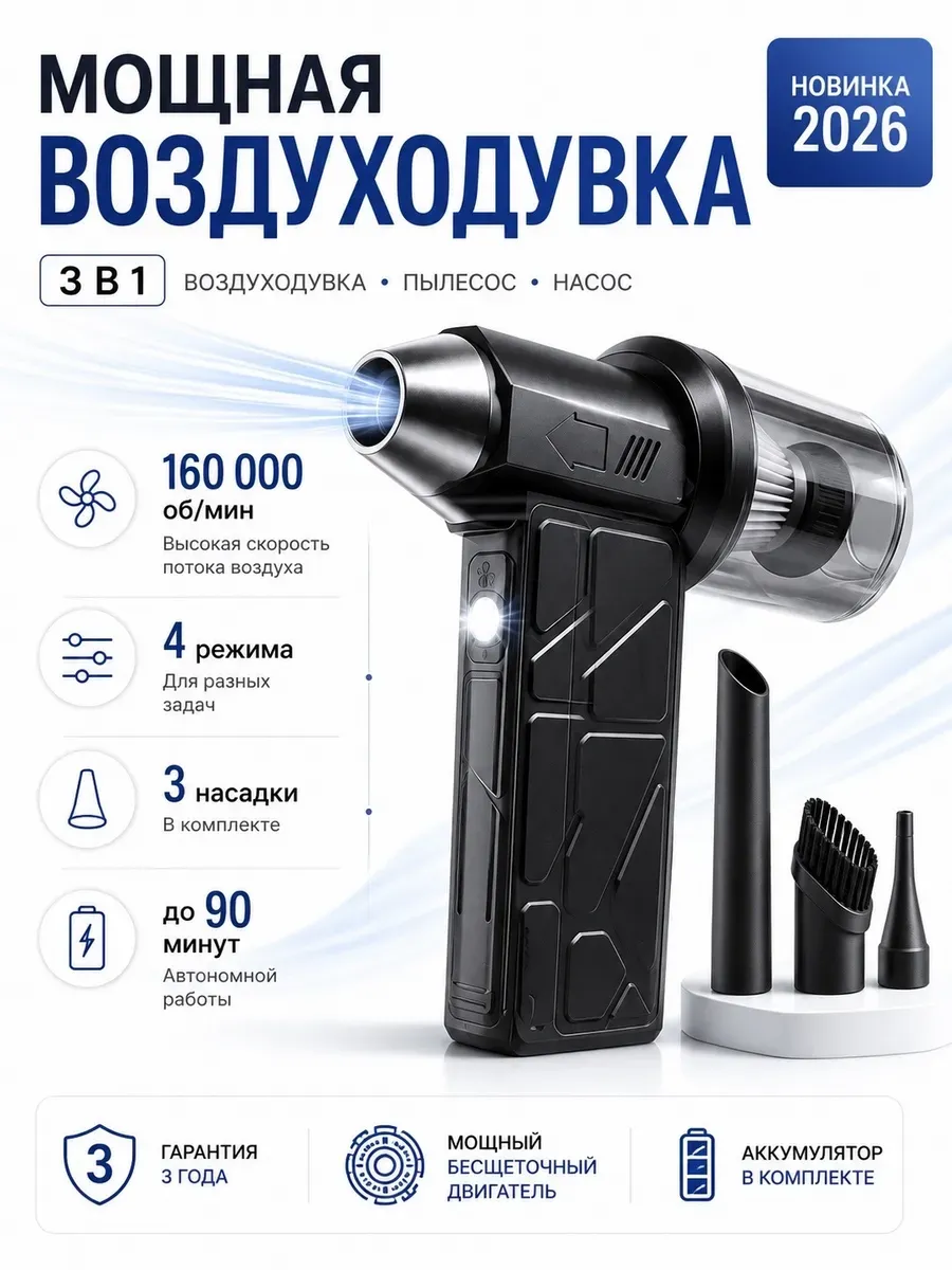 Воздуходувка аккумуляторная турбовентилятор с пылесосом