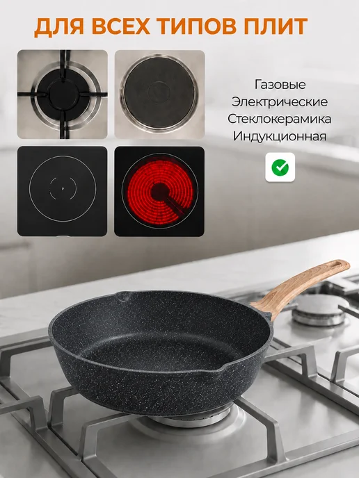 ADENFORGE Сковорода антипригарная глубокая 28 см с крышкой, вариант, фото 4