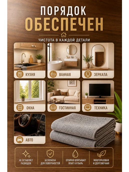 Салфетки многоразовые в рулоне для уборки из микрофибры, серый, фото 2