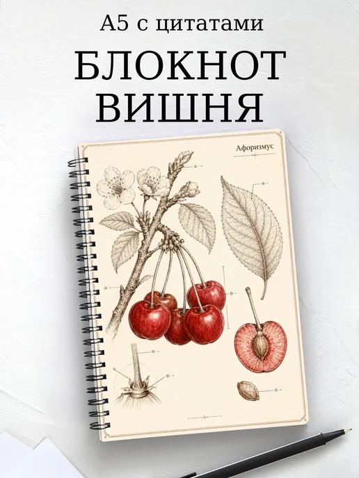 Блокнот Вишня с мотивирующими цитатами