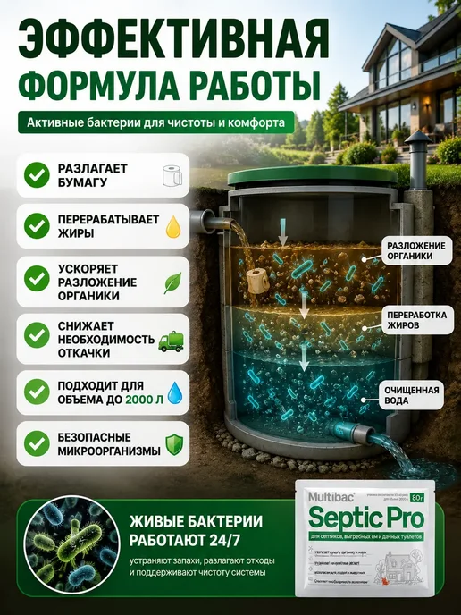 В 3 Бактерии для септика и выгребных яма уличного туалета, вариант, фото 3