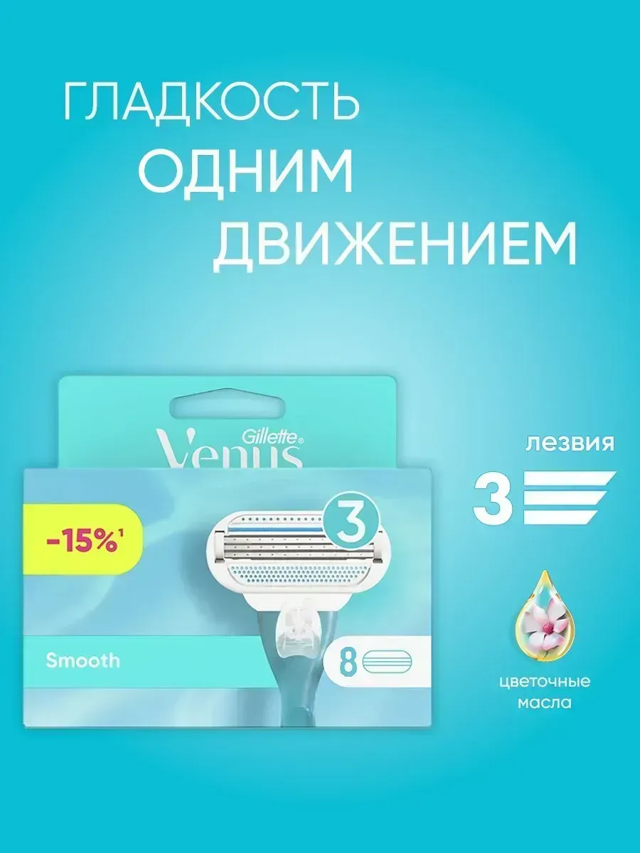 Кассеты для бритья женские сменные с 3 лезвиями venus 8 шт