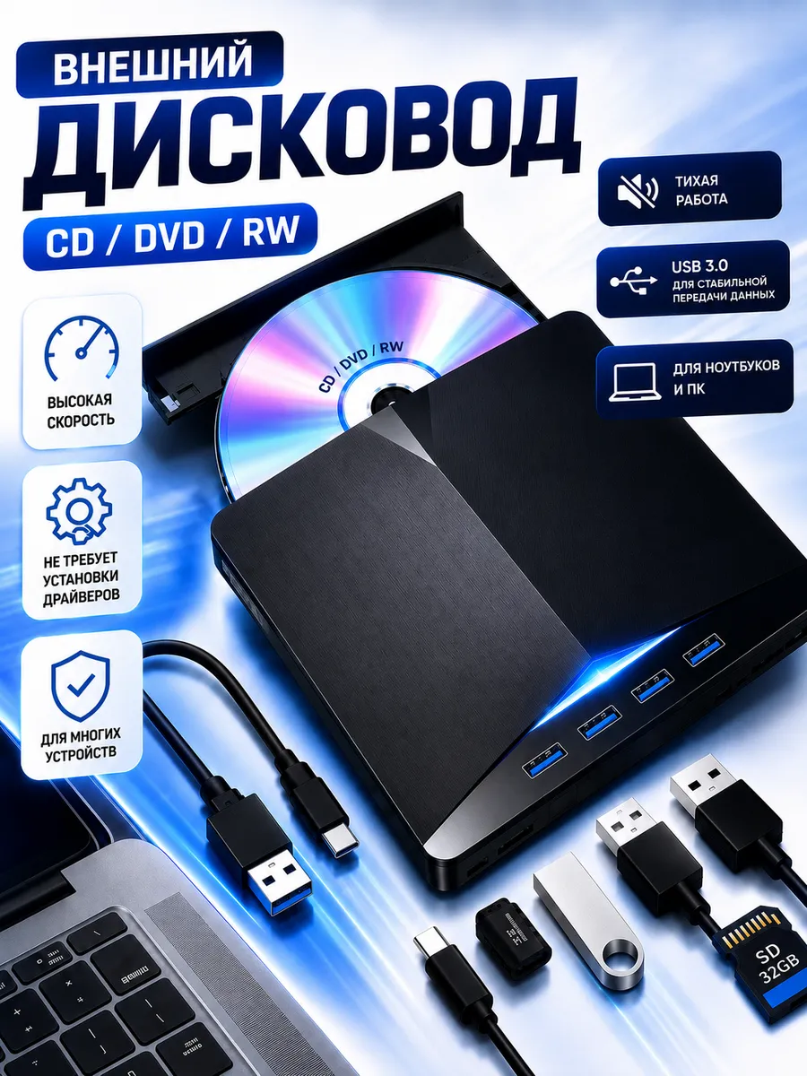Внешний дисковод для ноутбука оптический привод компьютера