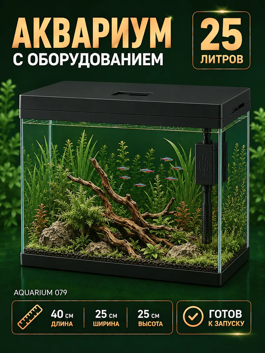 Аквариум для рыбок 25л с подсветкой и фильтром