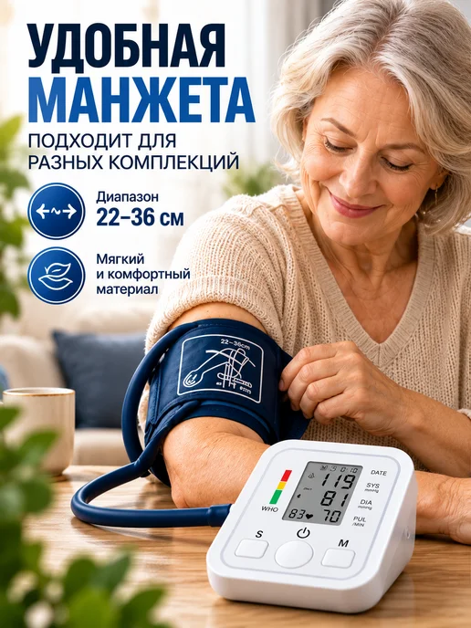 Тонометр для давления автоматический электронный 22-32, белый, фото 4