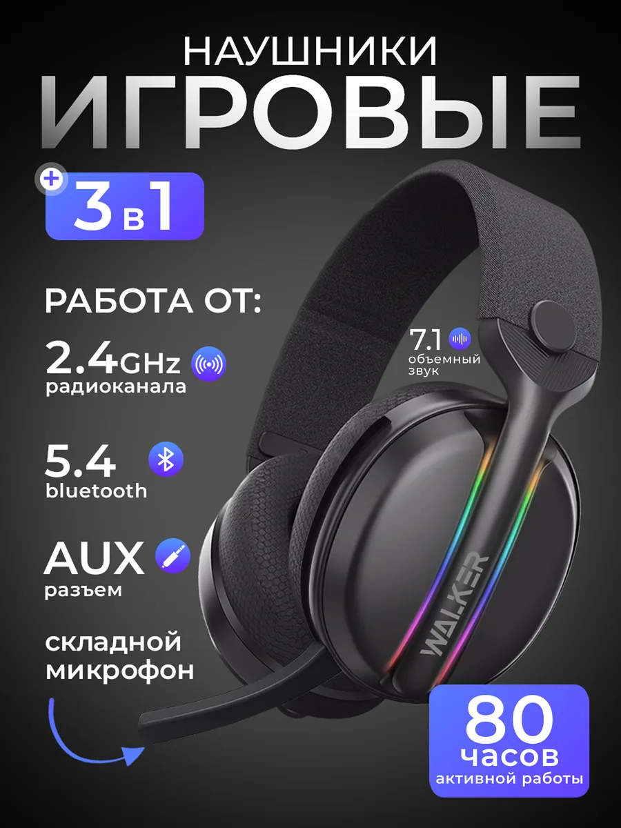 Наушники игровые большие беспроводные с микрофоном