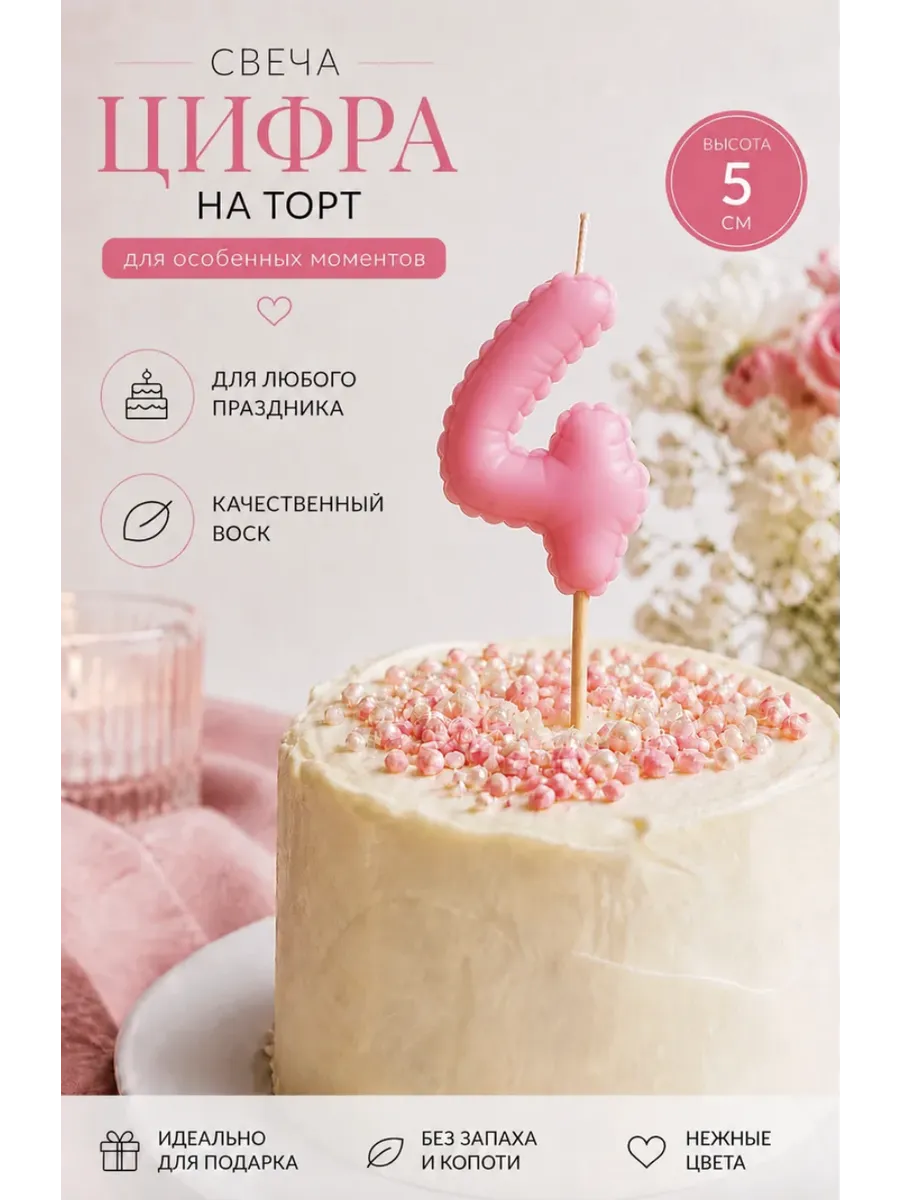 Свеча для торта цифра 4 декоративная