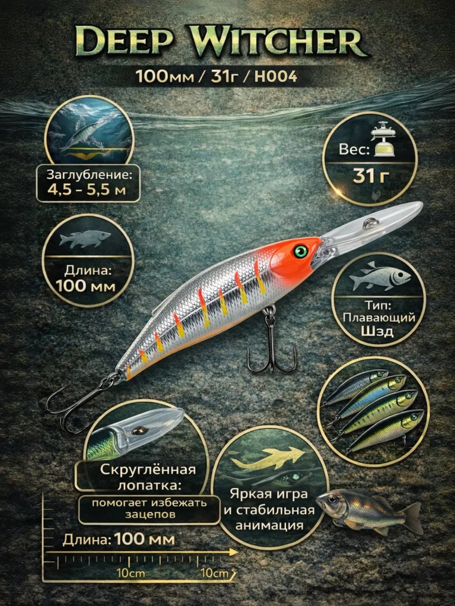 Воблер для троллинга German Deep Witcher 100 мм 31 гр H004