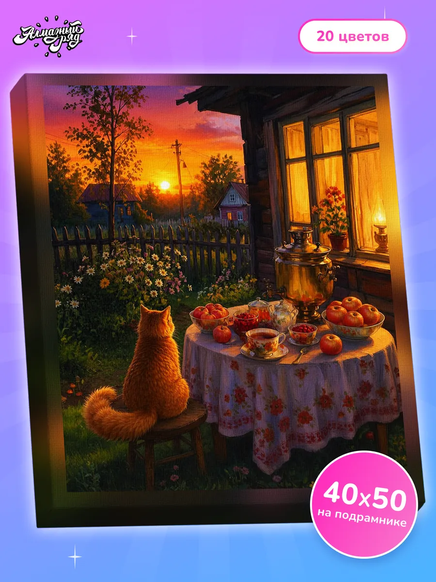 Алмазная мозаика на подрамнике 40x50 см Кот у самовара