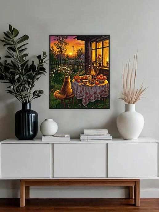 Алмазныи ряд Алмазная мозаика на подрамнике 40x50 см Кот у самовара, 40x50 см, фото 2