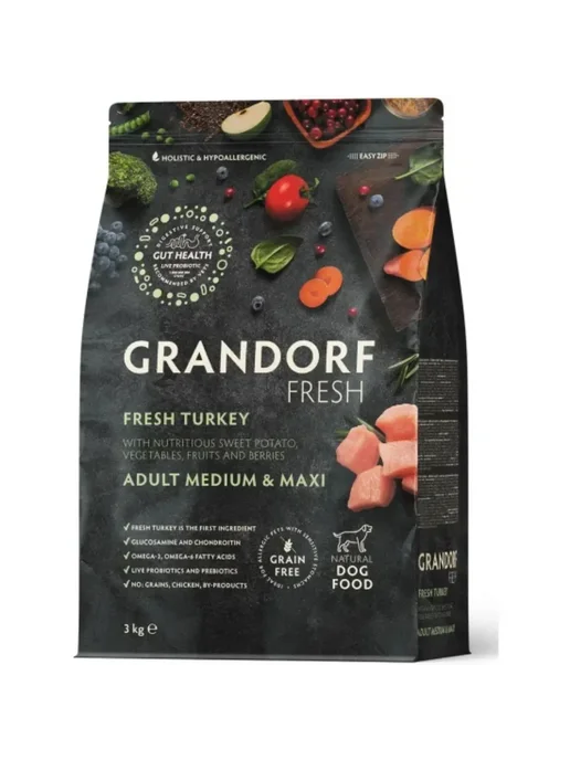 Сухой корм Grandorf' для собак, крупные, средние, индейка, 3 кг
