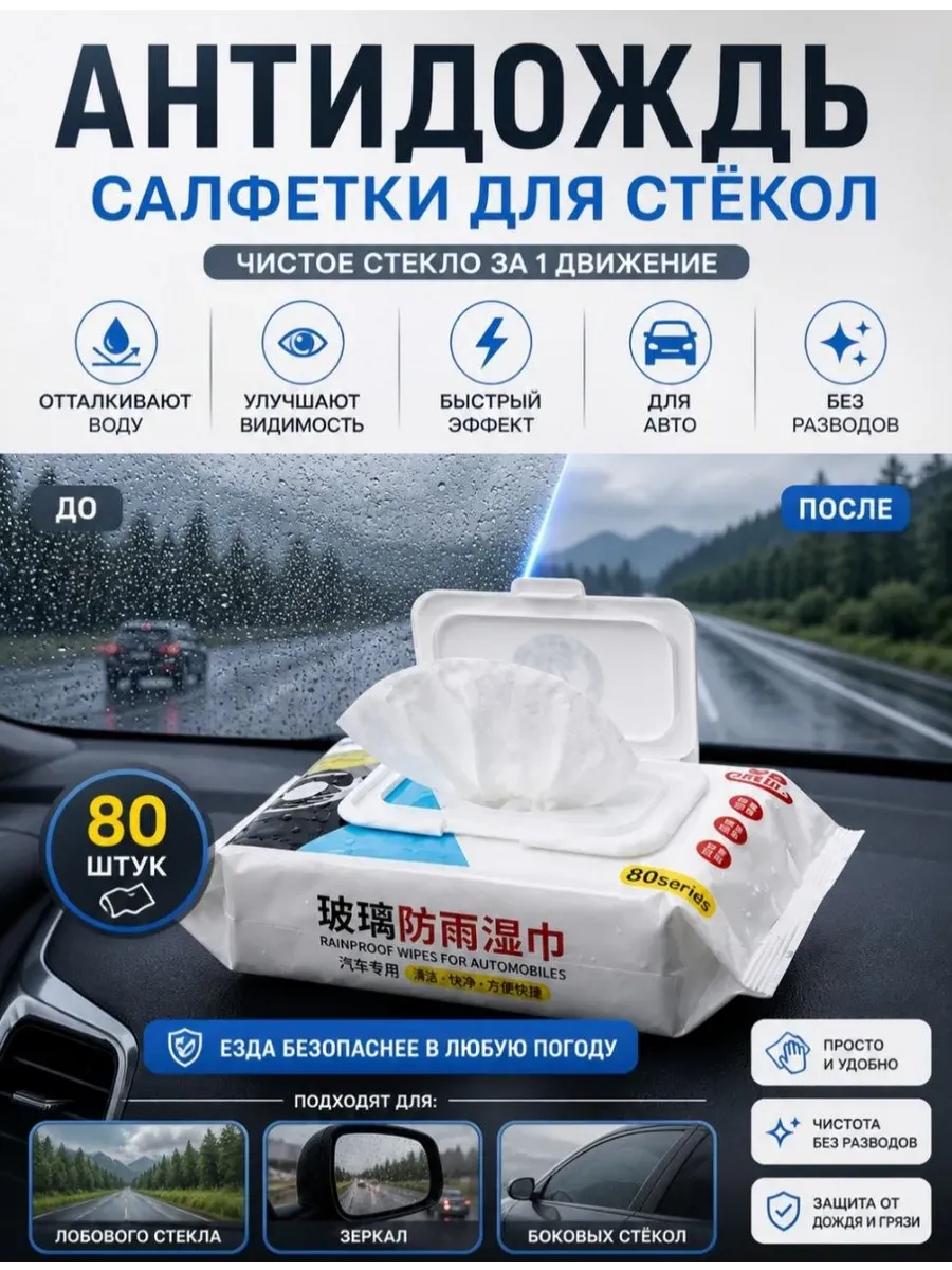 Салфетки для авто с гидрофобным покрытием и от запотевания