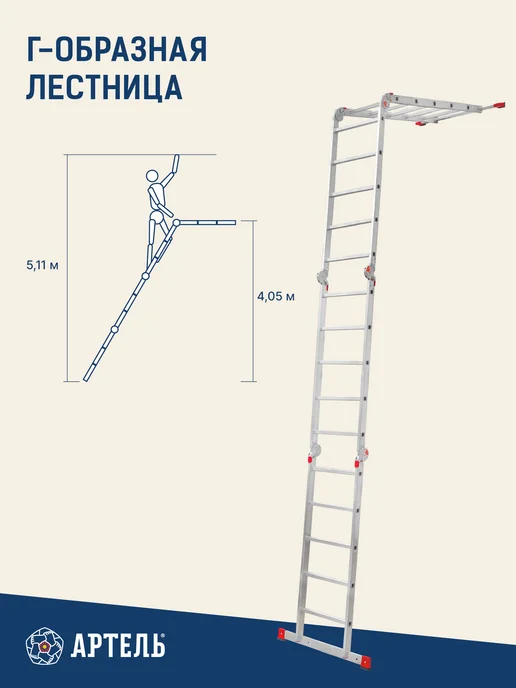 Лестница трансформер алюминиевая стремянка 4х5, 4x5, фото 3
