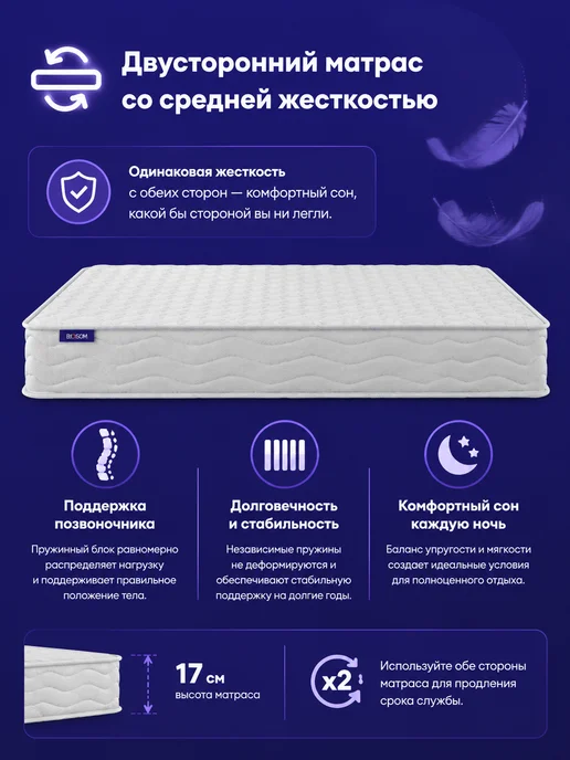 BLОSSOM Матрас 160x200 Блоссом Классик, Независимые пружины, 140x190, фото 3