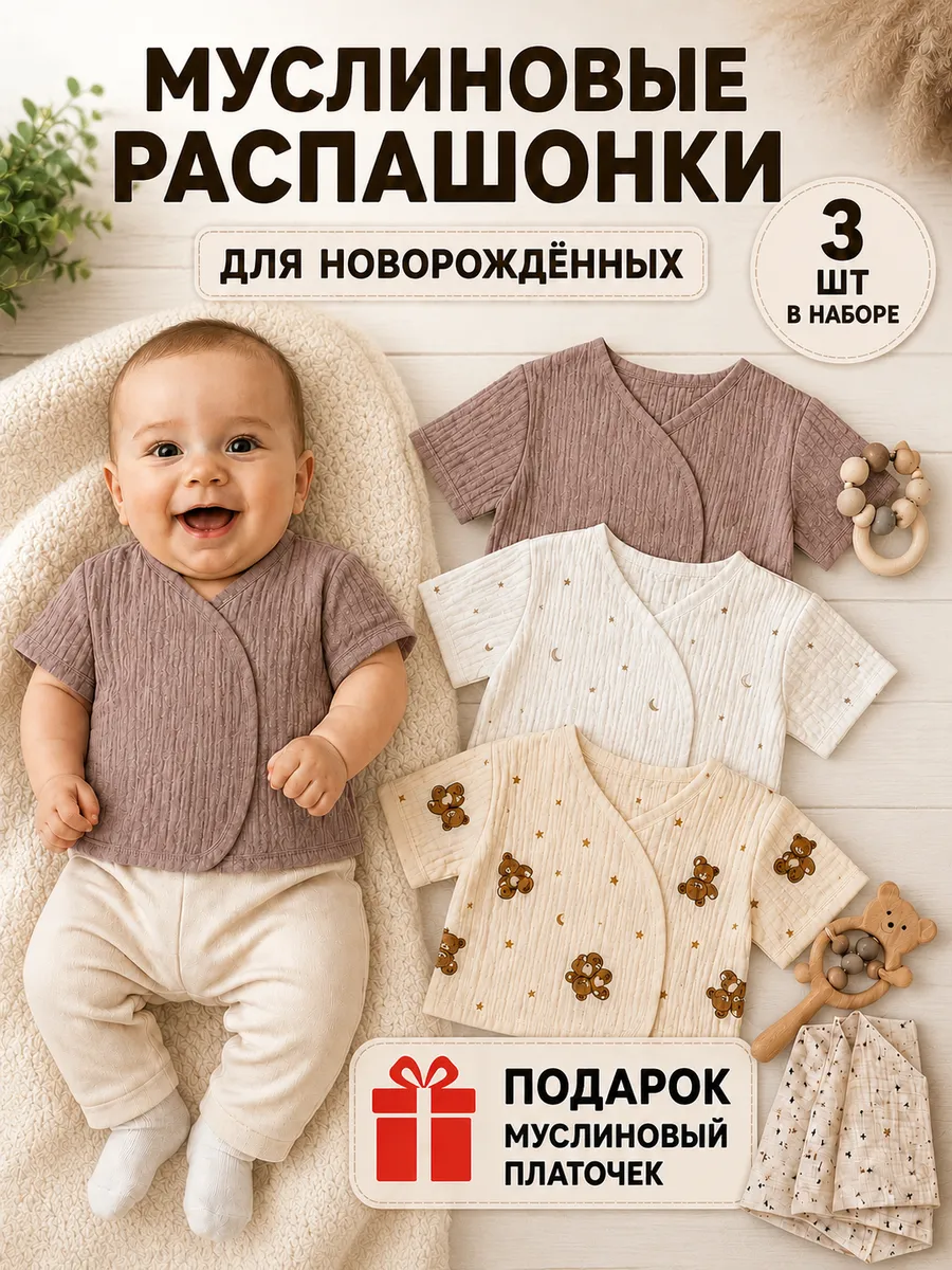 Распашонки для новорожденных муслиновые 3 шт.