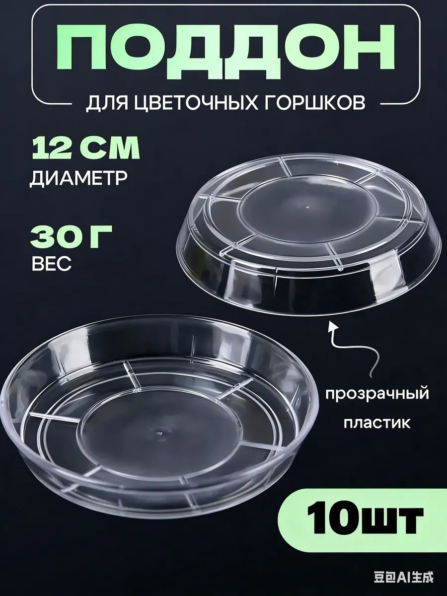 Поддон для цветов 12x12x2 см, прозрачный пластик