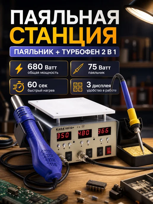 Дазз Паяльная станция 2в1 KADA 9803D+ (станок, турбофен), вариант