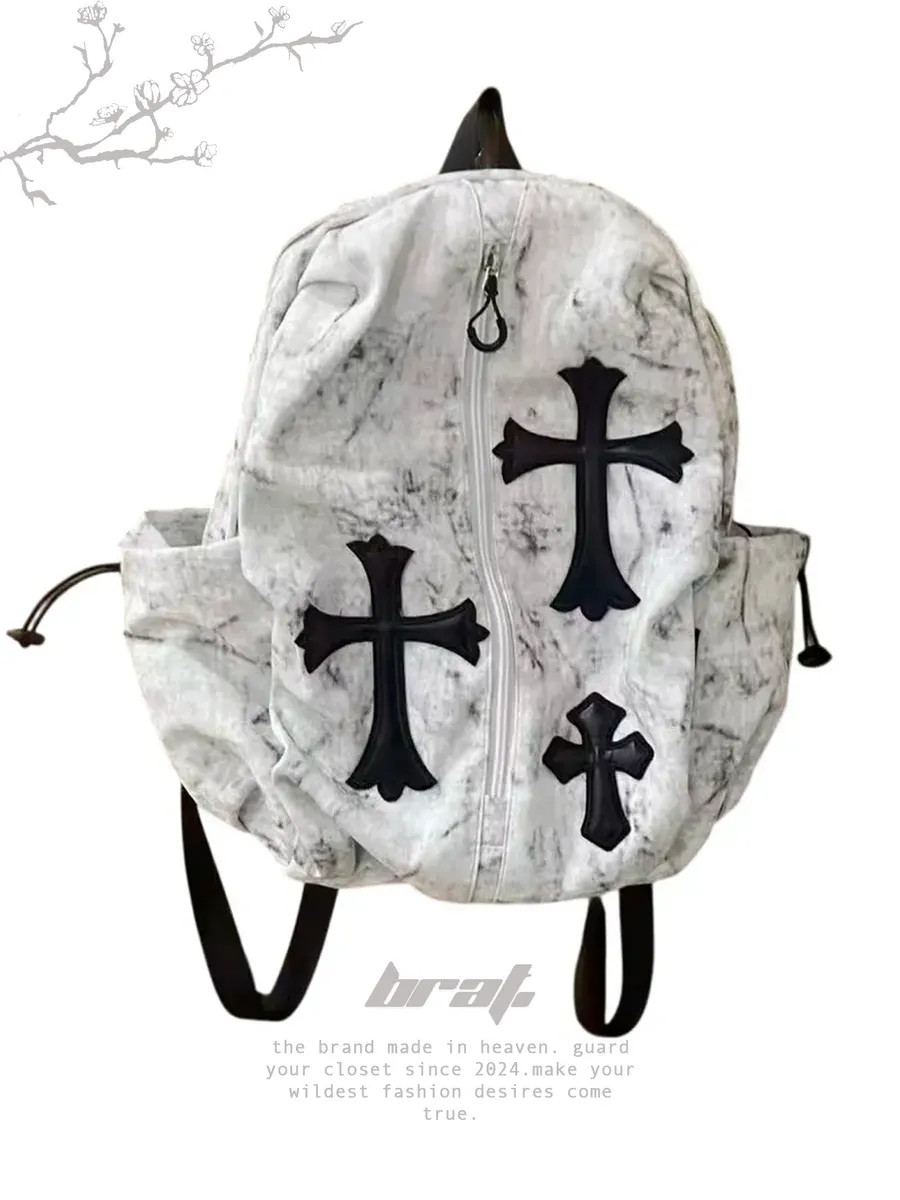 Белый рюкзак y2k chrome hearts type archive