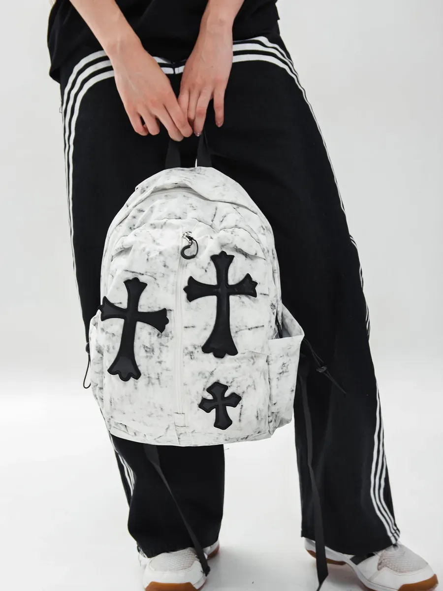 Белый рюкзак y2k chrome hearts type archive - фото 3