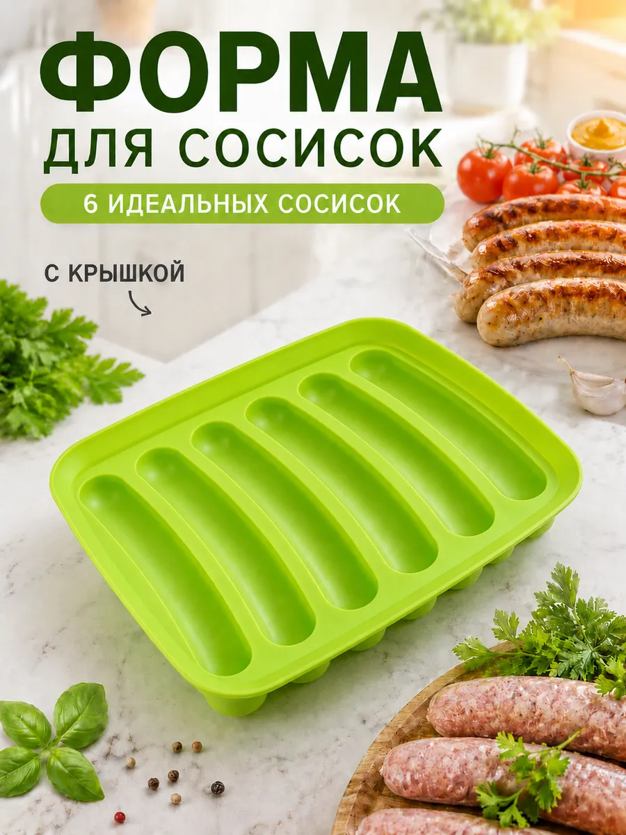 Форма для сосисок силиконовая с крышкой 6 ячеек