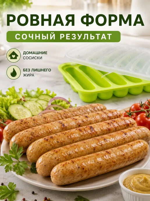Форма для сосисок силиконовая с крышкой 6 ячеек, зеленый, фото 6