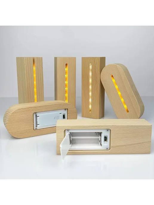 Нет бренда Деревянная база для LED лампы, Rectangle-Slot-15cm, Warm Lig, Деревянная база лампы Rectangle-Slot-15cm, фото 2