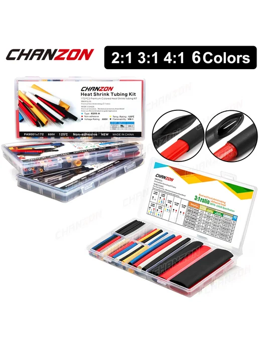 CHANZON Термоусадочные трубки 172Pcs 2 to 1 6Color, 172 шт, фото 2