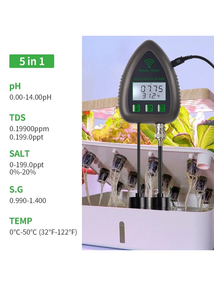 Тестер качества воды Tuya WiFi 5 в 1 JUANJUAN PH TDS SALT S.