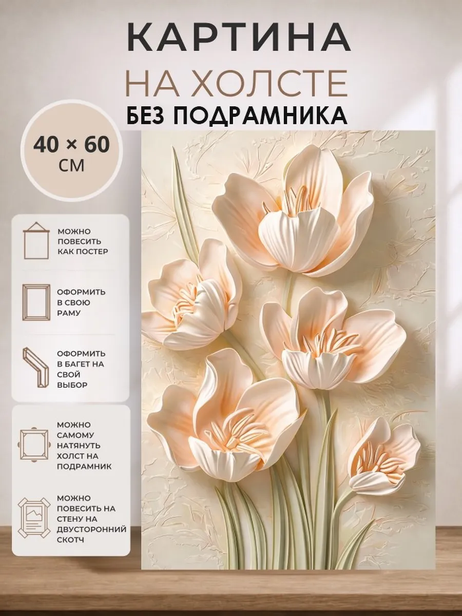 Картина постер 3D на стену на холсте без подрамника