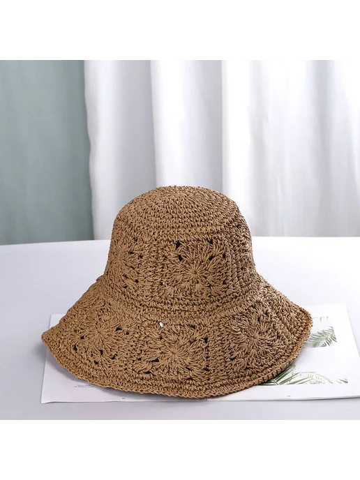 XIADAILA Шляпа женская Соломенная, складная, с защитой от УФ-излучени, коричневый, фото 3