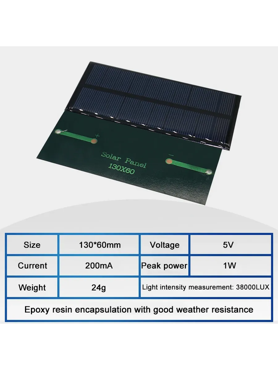 Солнечная панель ecoflypower 5В 30 мА 5V 200mA 130x60mm