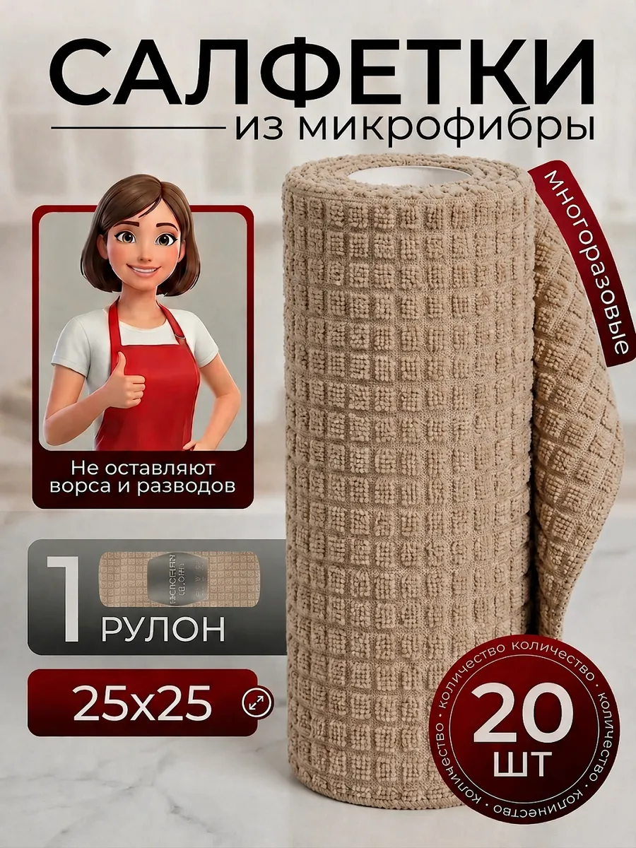 Салфетки для уборки и кухни из микрофибры в рулоне