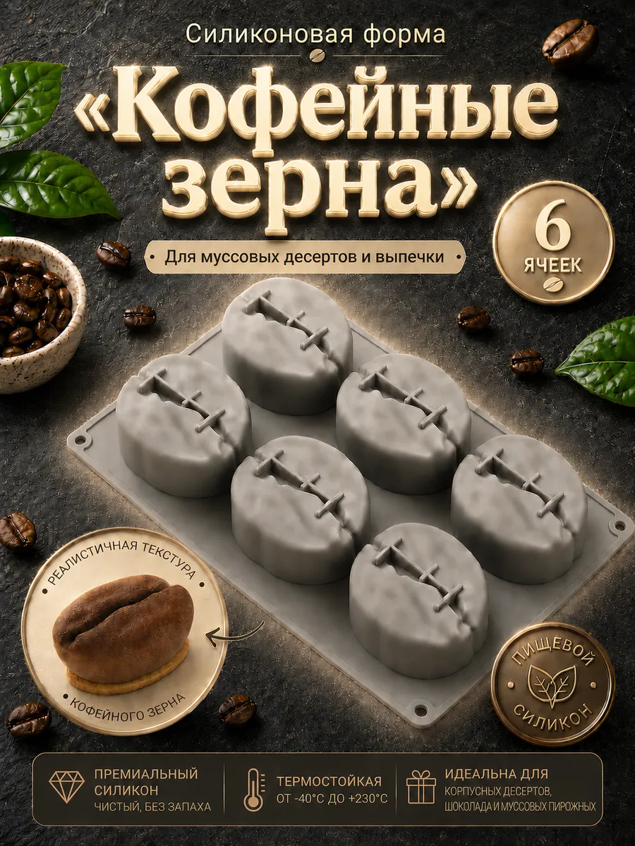 Силиконовая форма для корпусных и муссовых пирожных Кофе