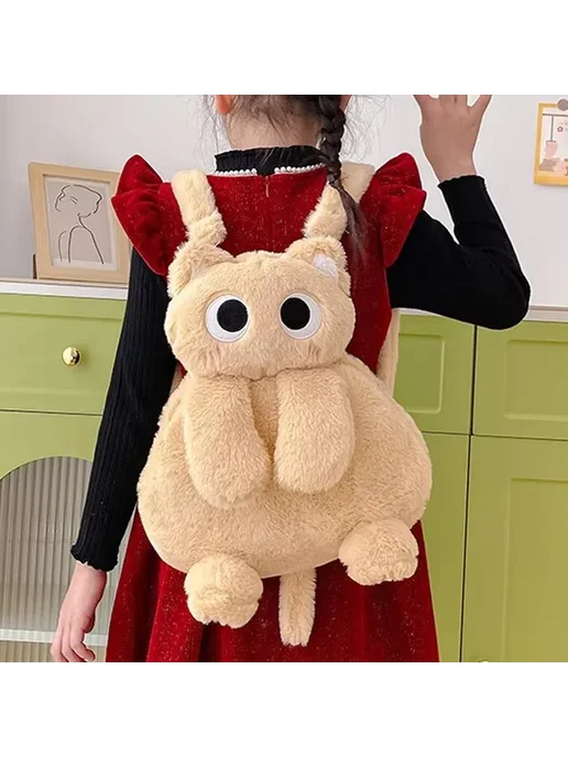 Детский плюшевый рюкзак Kawaii khaki, черный