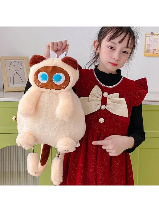 Детский плюшевый рюкзак Kawaii khaki, черный, фото 6