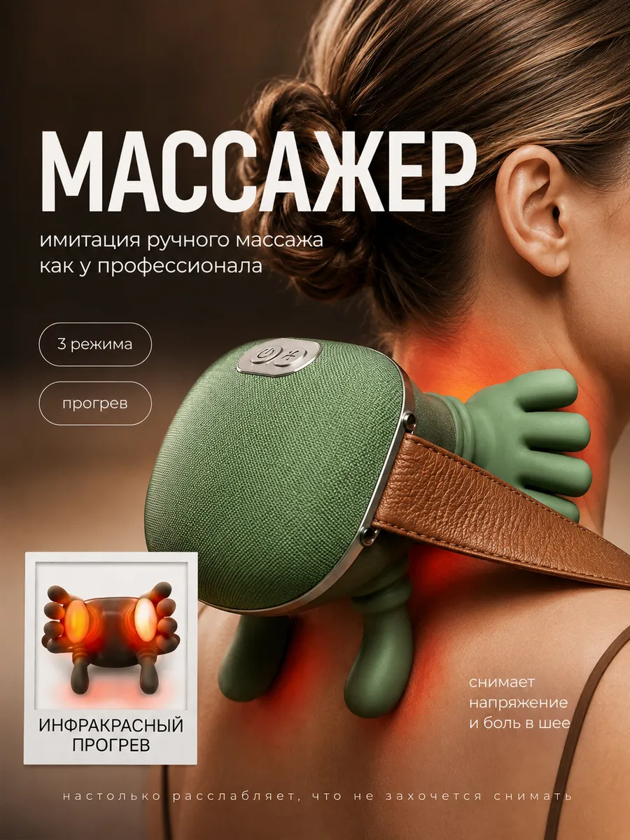 Массажер для шеи и плеч с подогревом и имитацией рук
